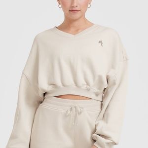 Oner Active Lightweight V-Neck Cropped Sweatshirt - Sand